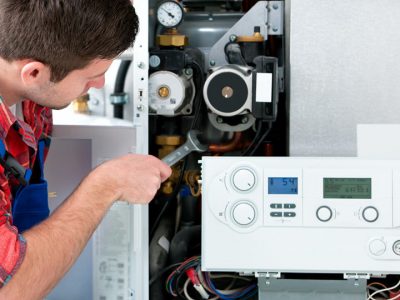 Man checking boiler
